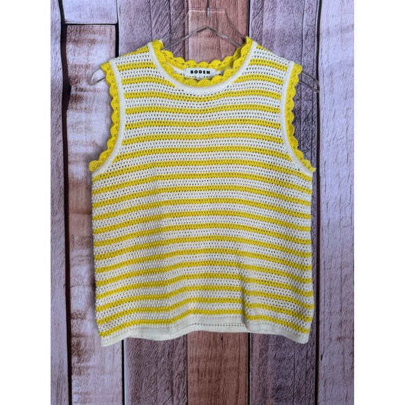 Boden Tops - Boden Crochet Open Knit Sweater Tank Scallop Yellow White Summer Resort Small
